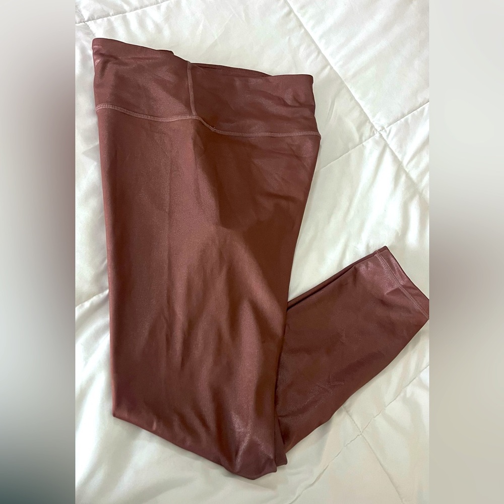 ATHLETA Glitter Shimmery Bronze Gold Brown Leggings Wide Waistband Size L
